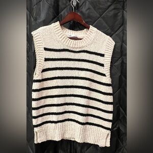 Knit Sweater Vest - vintage Zara - cream black striped